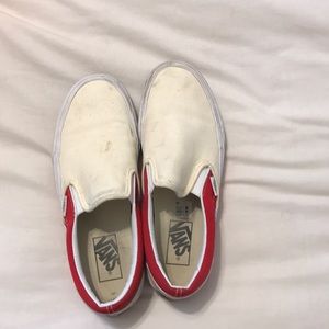 Red and White Slip On Vans